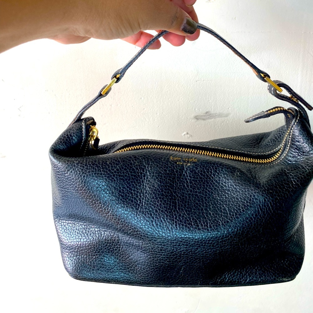 RARE Vintage Kate Spade Black Pebbled Leather Mini Hobo Made in Italy Y2K - Picture 2 of 14